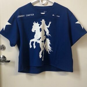*RARE* Beyoncé Official Cowboy Carter 2025 Tour Crop Blue Football Jersey LARGE